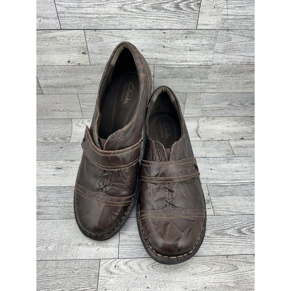 Clarks Bendables Women Sz 9M Brown Leather Loafers Slip On Comfort Shoes 31709